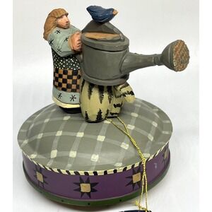 Williraye Studio Woman Cat Watering Can Music Box Zip A Dee Doo Dah Folk Art